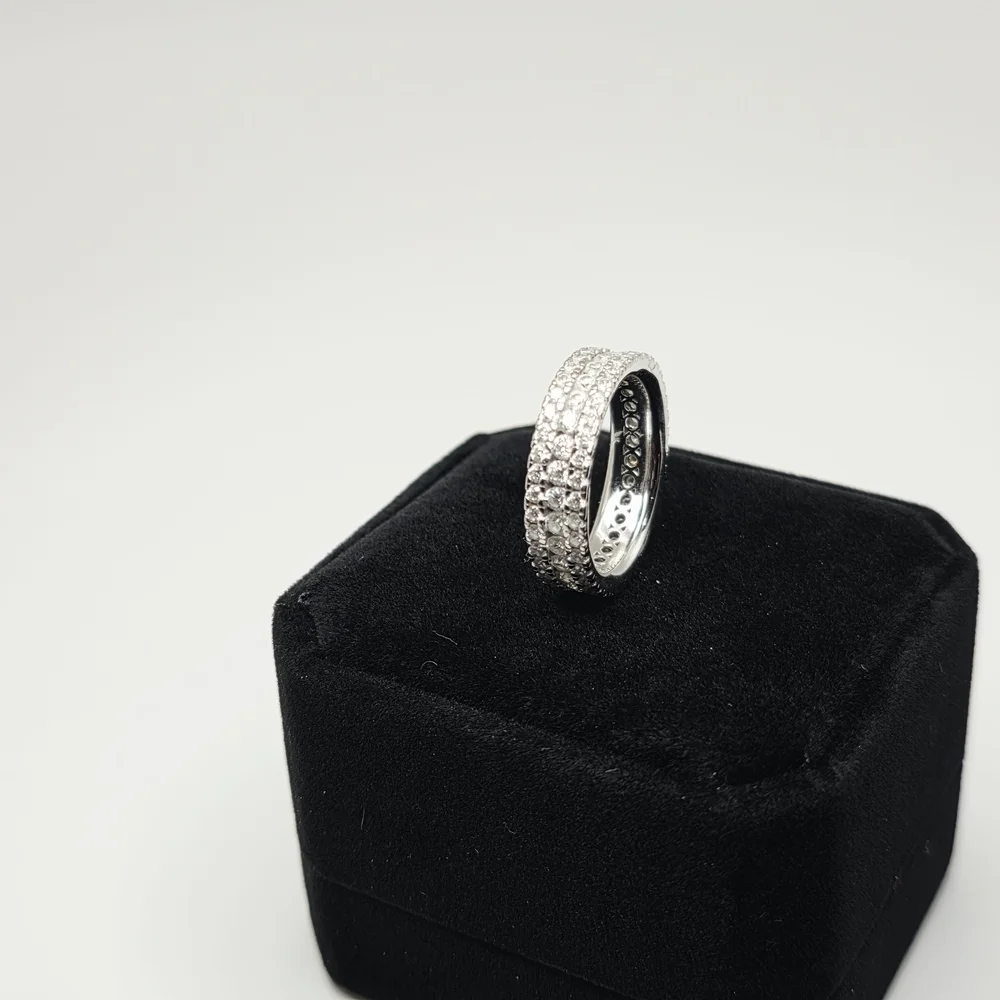 3 Row Moissanite Band, S925 Silver Size 6.